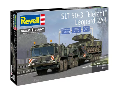 Revell SLT 50-3 "Elefant" + Leopard 2A4 – 1:72 katonai járműszállító és harckocsi makett szett