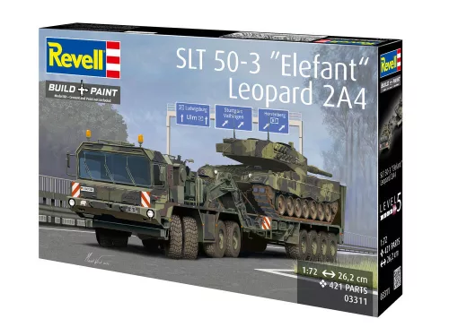 Revell SLT 50-3 "Elefant" + Leopard 2A4 – 1:72 katonai járműszállító és harckocsi makett szett