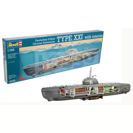 Revell German U-Boot Type XXI with interior 1:144 tengeralattjáró makett 05078R