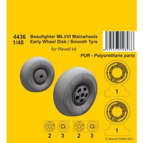   CMK Beufighter Mk.I/VI Mainwheels - Early Wheel Hub / Smooth Tyre - Beufighter Mk.I/VI - korai kerék Hub / sima futófelületű gumiabroncs – főfutókerekek