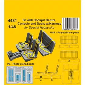   CMK SF-260 Cockpit Centre Console and Seats w/Harness / for SH kits - cockpit középkonzol és ülések biztonsági övekkel, Special Hobby maketthez