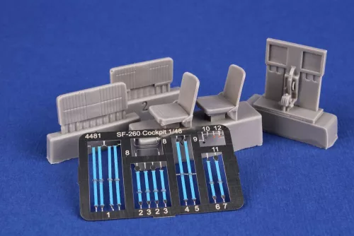 CMK SF-260 Cockpit Centre Console and Seats w/Harness / for SH kits - cockpit középkonzol és ülések biztonsági övekkel, Special Hobby maketthez