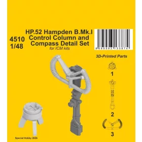   CMK HP.52 Hampden B.Mk.I - Control Column and Compass Detail Set for ICM - botkormány- és iránytű-részletező készlet