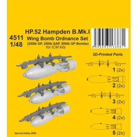   CMK HP.52 Hampden B.Mk.I - Wing Bomb Ordnance Set for ICM - szárny alatti bombafegyverzet-készlet