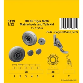   CMK DH.82 Tiger Moth Mainwheels and Tailskid (ICM kit) - főfutókerekek és farokcsúszó