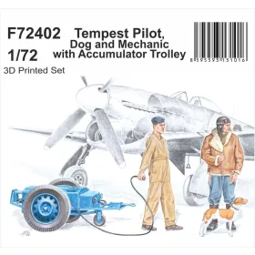   CMK Tempest Pilot, Dog and Mechanic with Accumulator Trolley 1/72 – állatfigura makett