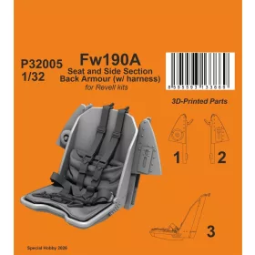   CMK Fw190A Seat and Side Section Back Armour (w/ harness) for Revell - Fw190A és oldalsó hátpáncél-rész ( biztonsági öv) – ülés