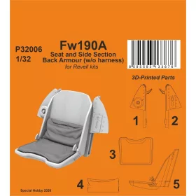   CMK Fw190A Seat and Side Section Back Armour (w/o harness) for Revell - Fw190A és oldalsó hátpáncél-rész (o biztonsági öv) – ülés