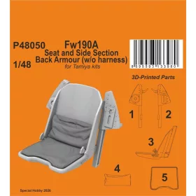   CMK Fw190A Seat and Side Section Back Armour (w/o harness) for Tamiya - Fw190A és oldalsó hátpáncél-rész (o biztonsági öv) – ülés