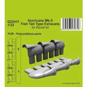   CMK Hurricane Mk.II Fish Tail Type Exhausts 1/32 - halfarok típusú kipufogócsonkok