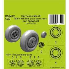   CMK Hurricane Mk.I/II Main Wheels (Four Spoke Hubs) and Tailwheel 1/32 - négyküllős főfutókerekek és farokkerék