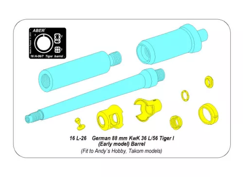 Aber Models Barrel 8,8 cm KwK 36/56 to Tiger I early (Andy's Hobby/Takom) - lövegcső 8,8 cm-es KwK 36/56 – Tiger I korai (Andy's Hobby/Takom)