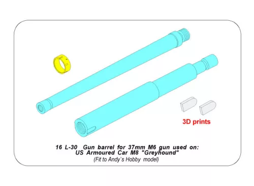 Aber Models Gun barrel for 37 mm M6 gun used on US M8 Greyhound (Andy's) - 37 mm-es M6 lövegcső – amerikai M8 Greyhound Andy’s Hobby Headquarters maketthez