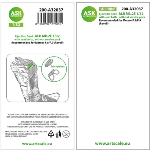 Art Scale Kit Ejection Seat - M.B Mk.2E with seat belts, without survival pack for Revell - M.B. Mk.2E katapultülés biztonsági övekkel, túlélőcsomag nélkül