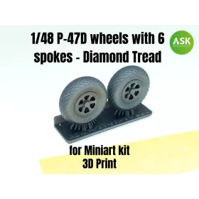   Art Scale Kit P-47D wheels with 6 spokes - Diamond Tread and masks - 6 küllős kerekek gyémántmintás futófelülettel és festőmaszkokkal