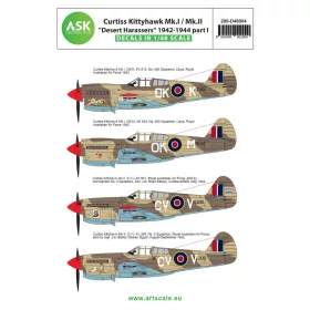   Art Scale Kit Curtiss Kittyhawk Mk.I / Mk.II Desert Harassers 1942-1944 part I - Curtiss Kittyhawk Mk.I / Mk.II „Desert Harassers” 1942–1944 – I. rész – matricakészlet