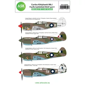   Art Scale Kit Curtiss Kittyhawk Mk.I Pacific battlefield RAAF part I - Curtiss Kittyhawk Mk.I csendes-óceáni hadszíntér Ausztrál Királyi Légierő (RAAF) – I. rész – matricakészlet
