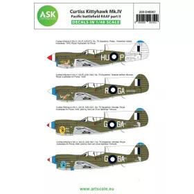   Art Scale Kit Curtiss Kittyhawk Mk.IV csendes-óceáni hadszíntér Ausztrál Királyi Légierő (RAAF) – II. rész – matricakészlet