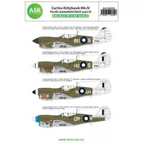   Art Scale Kit Curtiss Kittyhawk Mk.IV csendes-óceáni hadszíntér Ausztrál Királyi Légierő (RAAF) – III. rész – matricakészlet