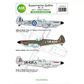  Art Scale Kit Spitfire Mk.IXc and Mk.IXe part 1 - Greece, Burma (limited edition) - Spitfire Mk.IXc és Mk.IXe – I. rész – Görögország, Burma (limitált kiadás) – matricakészlet