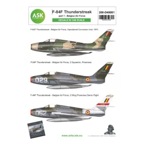   Art Scale Kit F-84F Thunderstreak part 1 - Belgian Air Force - I. rész – Belga Légierő – matricakészlet