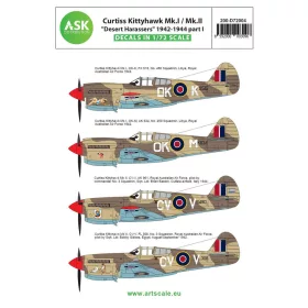   Art Scale Kit Curtiss Kittyhawk Mk.I / Mk.II Desert Harassers 1942-1944 part I - Curtiss Kittyhawk Mk.I / Mk.II „Desert Harassers” 1942–1944 – I. rész – matricakészlet
