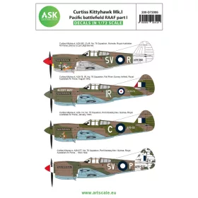   Art Scale Kit Curtiss Kittyhawk MK.I csendes-óceáni hadszíntér Ausztrál Királyi Légierő (RAAF) 1942–1944 – I. rész – matricakészlet