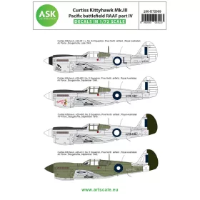   Art Scale Kit Curtiss Kittyhawk Mk.III csendes-óceáni hadszíntér Ausztrál Királyi Légierő (RAAF) – IV. rész – matricakészlet