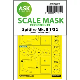   Art Scale Kit Spitfire Mk.II double-sided express masks for Revell / Hobby2000 - pontos illeszkedésű kétoldalas kabinmaszk