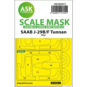   Art Scale Kit SAAB J-29B/F double-sided express masks for Fly - pontos illeszkedésű kétoldalas kabinmaszk