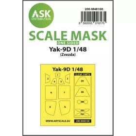   Art Scale Kit Yak-9D one-sided express mask, self-adhesive, pre-cutted for Zvezda - pontos illeszkedésű, öntapadó, előre kivágott egyoldalas kabinmaszk