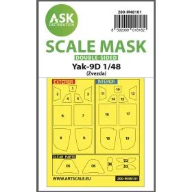   Art Scale Kit Yak-9D double-sided express mask, self-adhesive, pre-cutted for Zvezda - pontos illeszkedésű, öntapadó, előre kivágott kétoldalas kabinmaszk