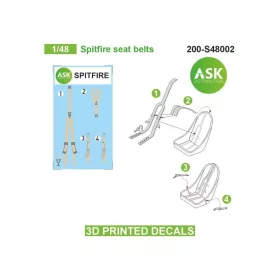   Art Scale Kit Spitfire seat belts - 3D printed decals by ASK - Spitfire – 3D nyomtatott biztonságiöv-matricák