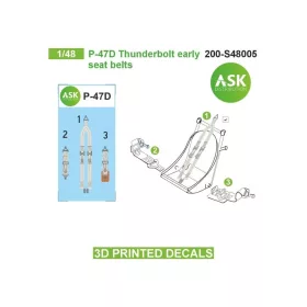   Art Scale Kit P-47D Thunderbolt early seat belts - 3D printed decals by ASK - 3D nyomtatott biztonságiöv-matricák