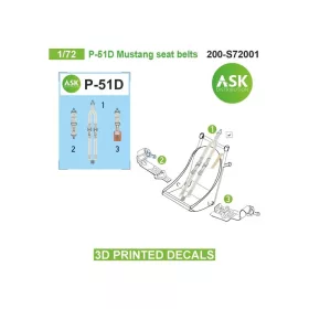   Art Scale Kit P-51D Mustang seat belts - 3D printed decals by ASK - 3D nyomtatott biztonságiöv-matricák