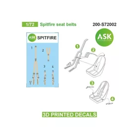   Art Scale Kit Spitfire seat belts - 3D printed decals by ASK - Spitfire – 3D nyomtatott biztonságiöv-matricák