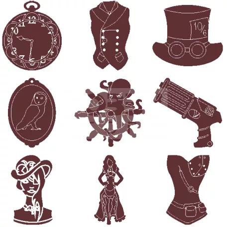 Pentart Steampunk fafigura készlet dobozban 54 db/készlet 21690