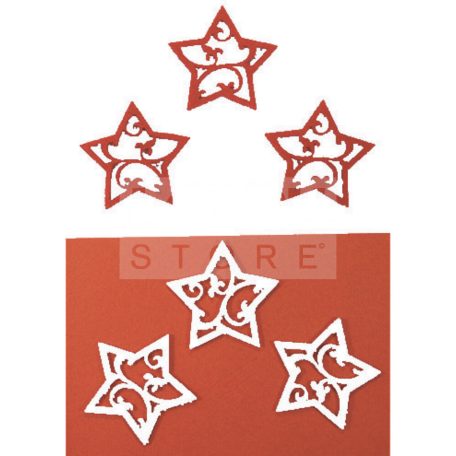 Filcfigura - Csillag, áttört, fehér-piros (6 db/cs, átm. kb.: 6 cm) 23261