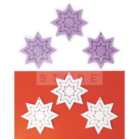 Filcfigura - Csillag, vonalas g. fehér- v. lila (6 db/cs, átm. kb.: 6 cm) 23262