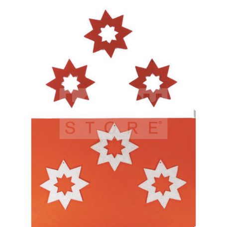 Filcfigura - Nyolcágú csillag, lyukas, fehér-bordó (6 db/cs, átm. kb.: 6 cm) 23285