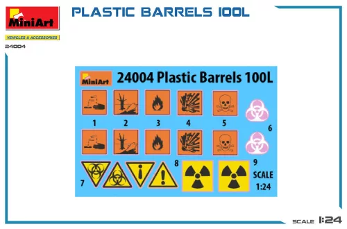 MiniArt Plastic Barrels 100L – 1:24 dioráma-kiegészítő