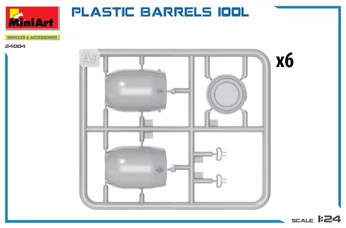 MiniArt Plastic Barrels 100L – 1:24 dioráma-kiegészítő