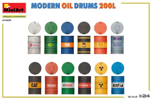 MiniArt Modern Oil Drums 200L – 1:24 dioráma-kiegészítő