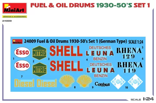 MiniArt Fuel & Oil Drums 1930-50's Set 1 (German Type) – 1:24 dioráma-kiegészítő