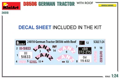 MiniArt German Tractor D8506 w/Roof – 1:24 munkagép makett