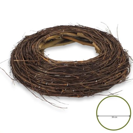 Fészek koszorúalap barna 30 cm – természetes dekorációs alap ajtódíszekhez és kreatív koszorúkhoz