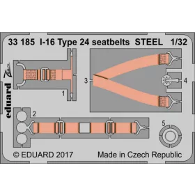   Eduard Accessories I-16 Type 24 seatbets STEEL for ICM - acél fotómaratott biztonsági övek