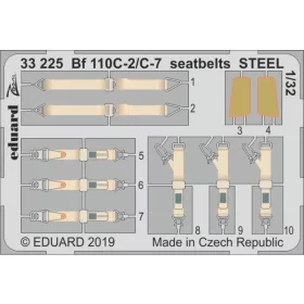   Eduard Accessories Bf 110C-2/C-7 seatbelts STEEL for Revell - acél fotómaratott biztonsági övek