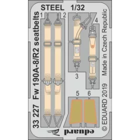   Eduard Accessories Fw 190A-8/R2 seatbelts STEEL for Revell - acél fotómaratott biztonsági övek