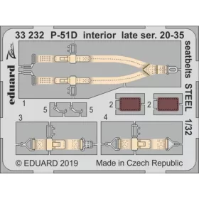   Eduard Accessories P-51D interior late ser. 20-35 seatbelts STEEL f.Tamiya - P-51D késői, 20–35. gyártási sorozat – acél fotómaratott biztonsági övek